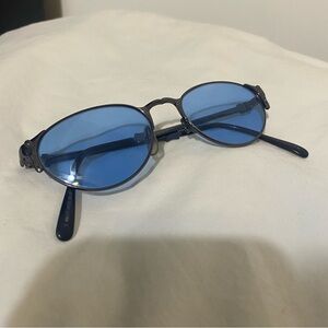 Jean Paul Gaultier Blue Lens Metal Oval Sunglasses with Dark Frame - Junior